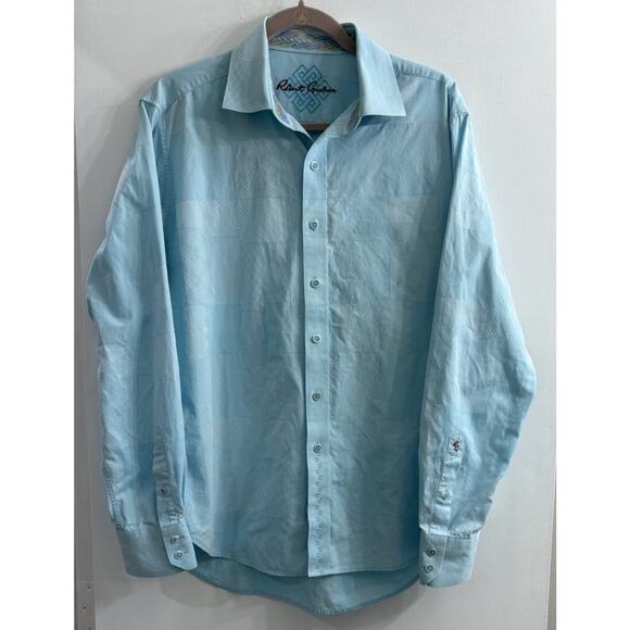 Robert Graham Button Up Shirt Mens L Classic Fit Light Blue Patchwork Geometric - Picture 1 of 12